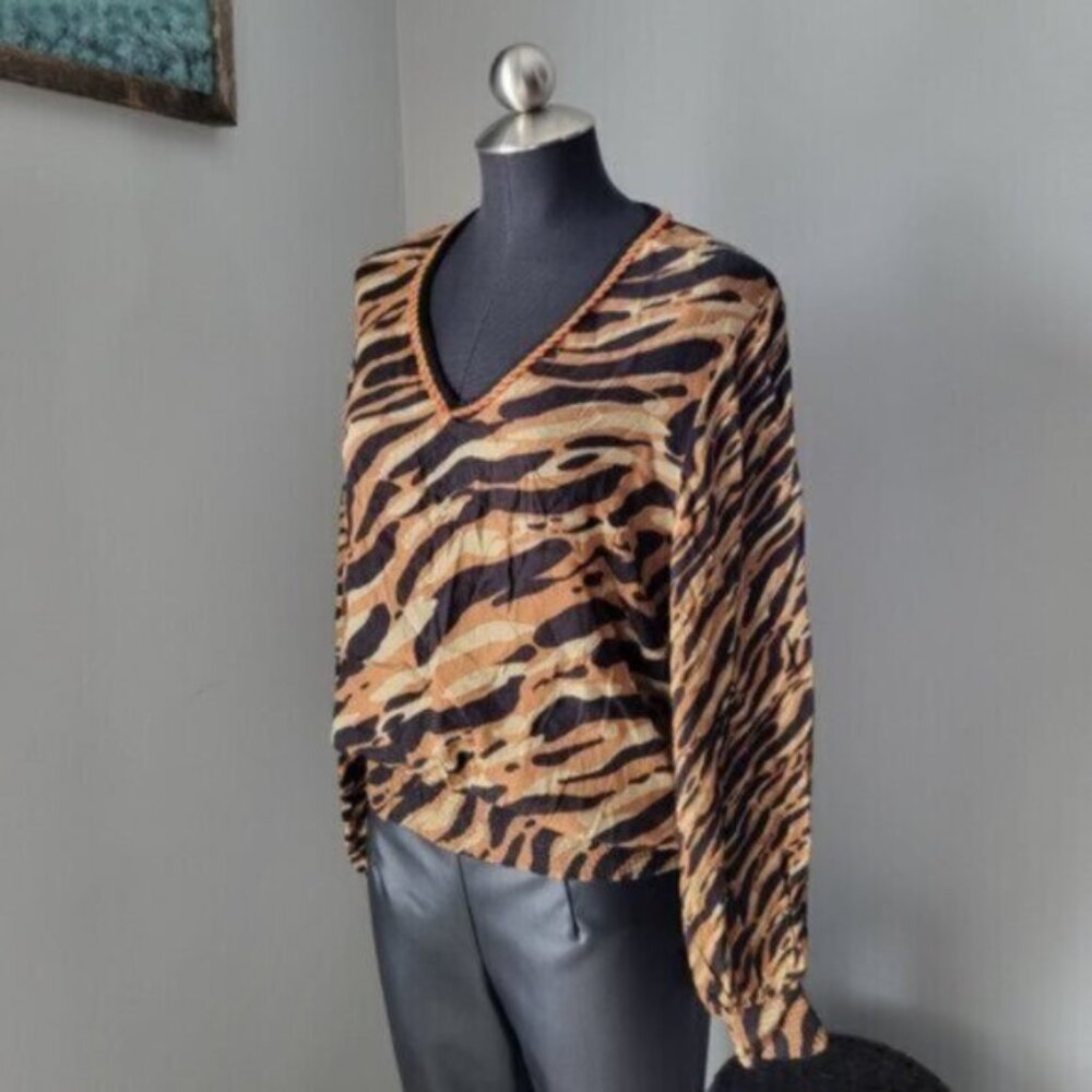Anthropologie Stripe Puff Sleeve Blouse   Sz Small